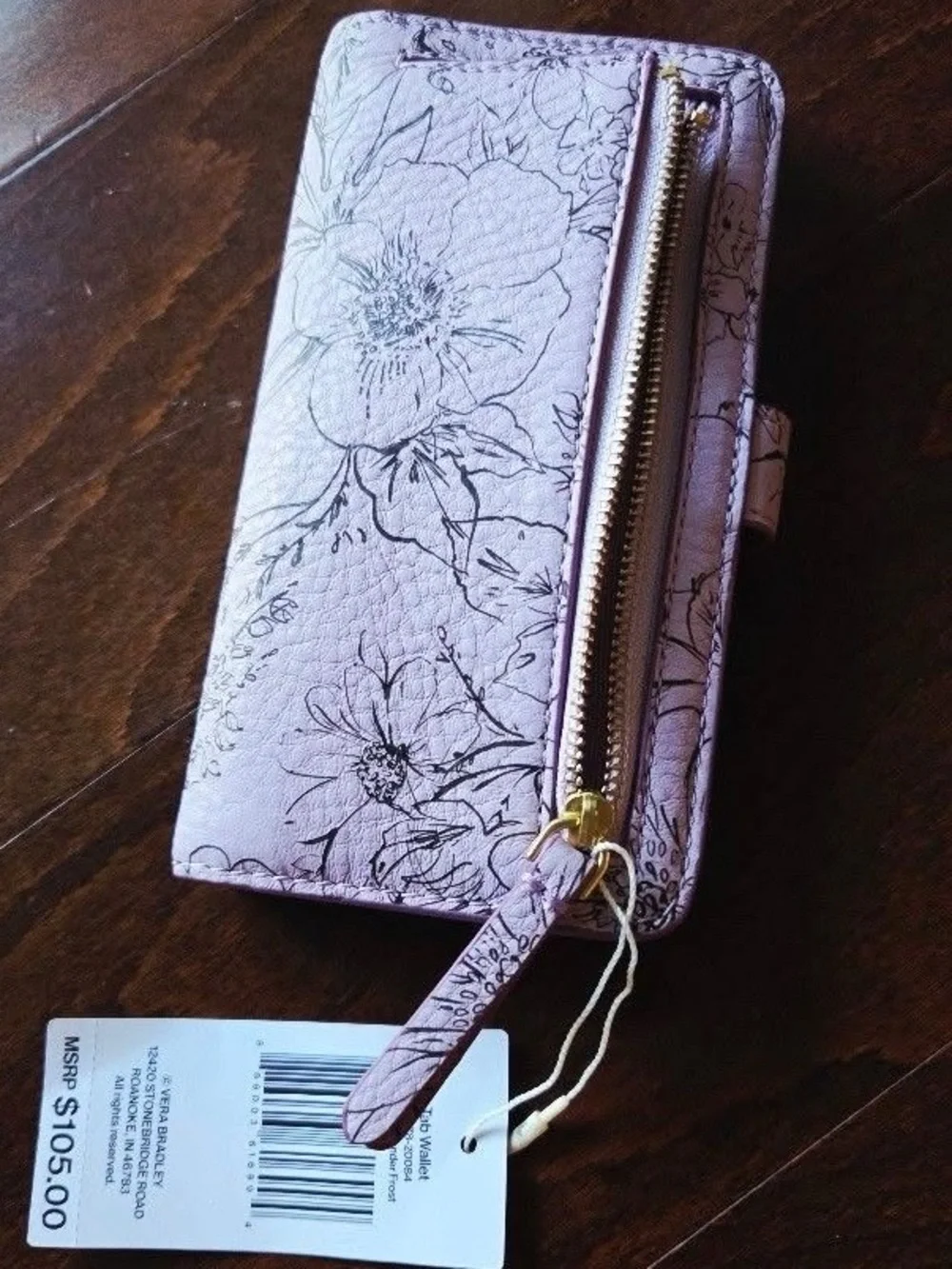 Vera Bradley Cowhide Leather Tab Wallet in Bloom Lavender Frost, NWT